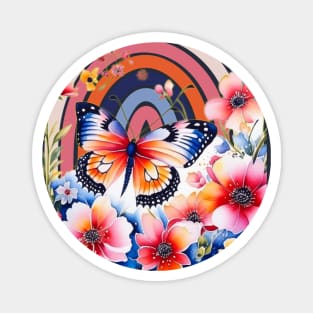 Rainbow flowers and butterfly Magnet